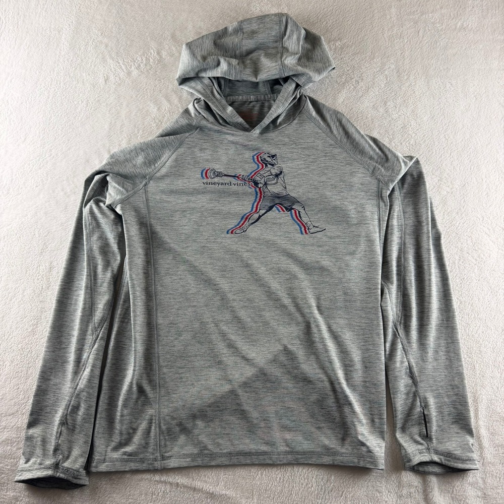Vineyard Vines Performance Hoodie Lacrosse Gray Youth Boys Size 16 Activewear